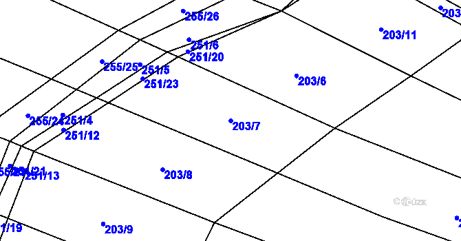 Parcela st. 203/7 v KÚ Mutějovice, Katastrální mapa