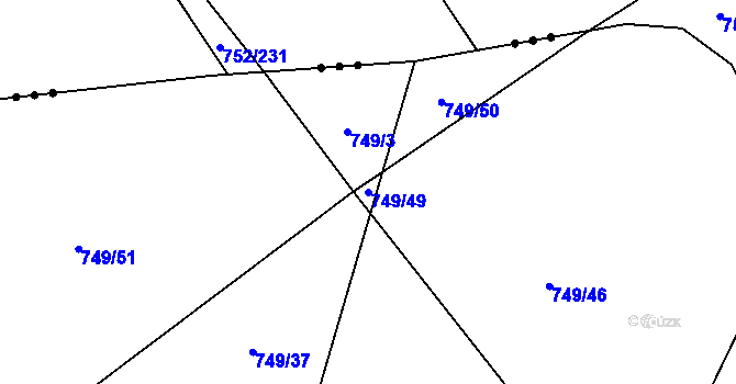 Parcela st. 749/49 v KÚ Mutějovice, Katastrální mapa