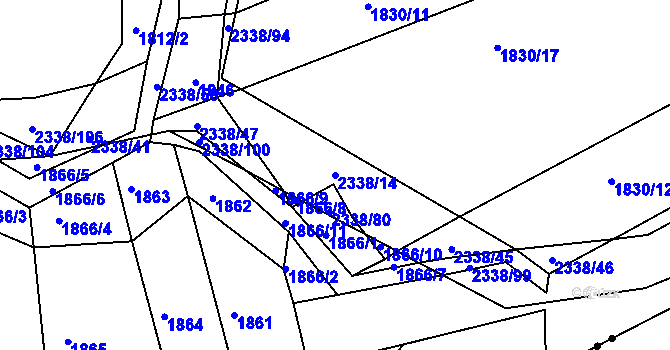 Parcela st. 2338/14 v KÚ Mutějovice, Katastrální mapa