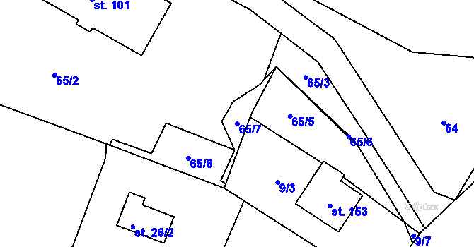Parcela st. 65/7 v KÚ Mutěnice u Strakonic, Katastrální mapa