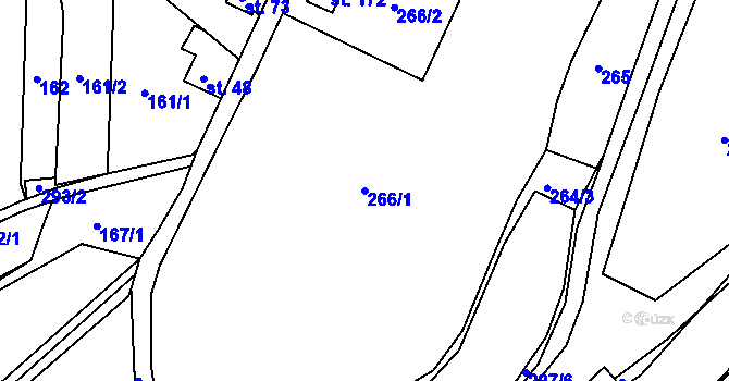 Parcela st. 266/1 v KÚ Mutěnice u Strakonic, Katastrální mapa