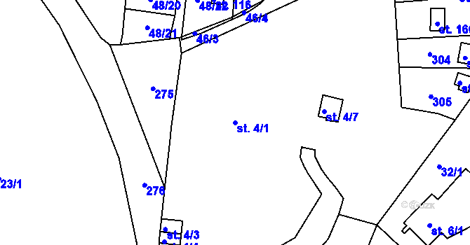 Parcela st. 4/1 v KÚ Mutěnice u Strakonic, Katastrální mapa