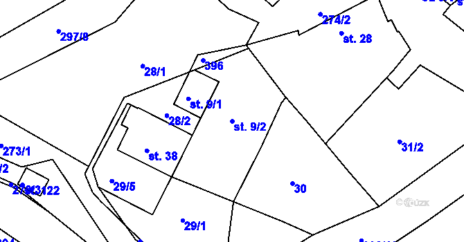 Parcela st. 9/2 v KÚ Mutěnice u Strakonic, Katastrální mapa