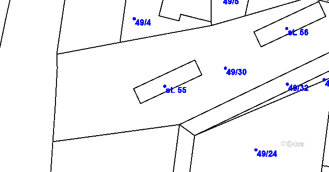 Parcela st. 55 v KÚ Mutěnice u Strakonic, Katastrální mapa