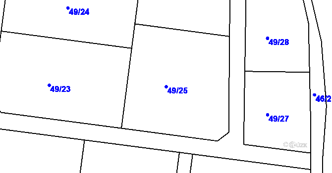 Parcela st. 49/25 v KÚ Mutěnice u Strakonic, Katastrální mapa