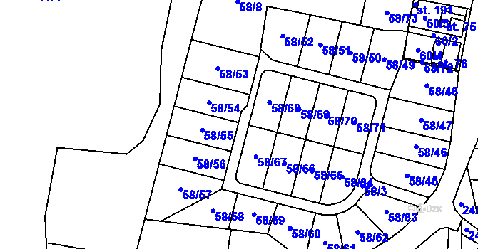 Parcela st. 58/3 v KÚ Mutěnice u Strakonic, Katastrální mapa
