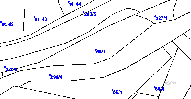 Parcela st. 66/1 v KÚ Mutěnice u Strakonic, Katastrální mapa