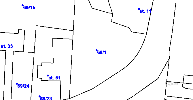 Parcela st. 68/1 v KÚ Mutěnice u Strakonic, Katastrální mapa