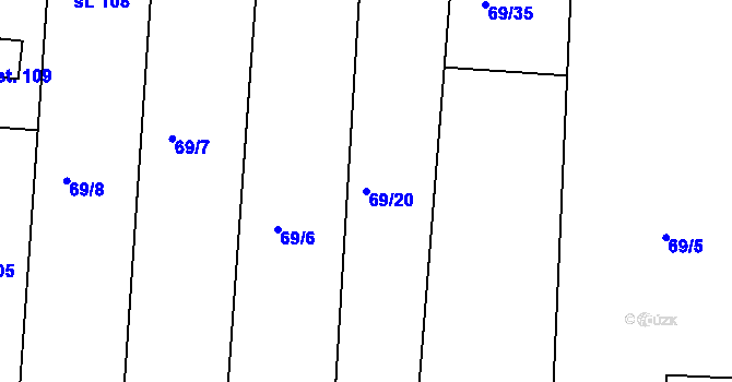 Parcela st. 69/20 v KÚ Mutěnice u Strakonic, Katastrální mapa