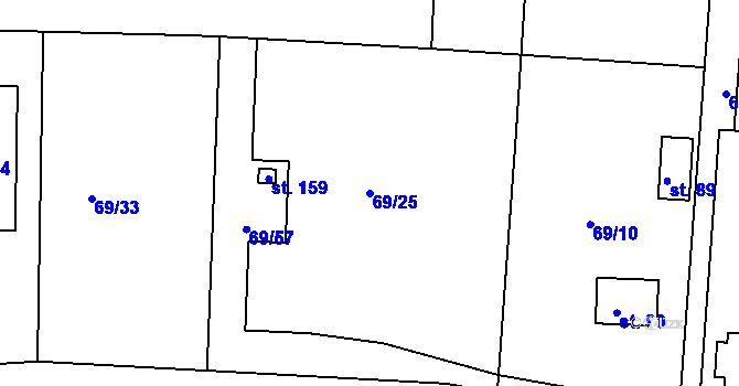 Parcela st. 69/25 v KÚ Mutěnice u Strakonic, Katastrální mapa