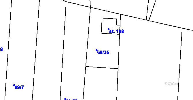 Parcela st. 69/35 v KÚ Mutěnice u Strakonic, Katastrální mapa