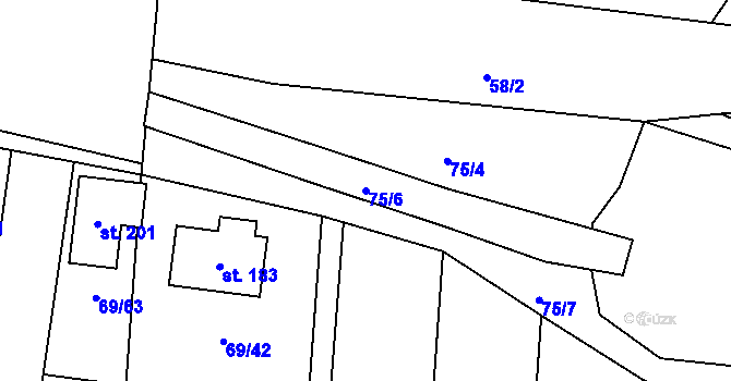 Parcela st. 75/6 v KÚ Mutěnice u Strakonic, Katastrální mapa