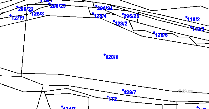 Parcela st. 128/1 v KÚ Mutěnice u Strakonic, Katastrální mapa