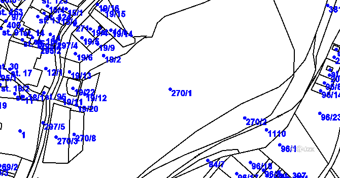 Parcela st. 270/1 v KÚ Mutěnice u Strakonic, Katastrální mapa