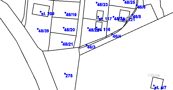 Parcela st. 46/3 v KÚ Mutěnice u Strakonic, Katastrální mapa