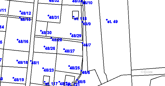 Parcela st. 46/7 v KÚ Mutěnice u Strakonic, Katastrální mapa