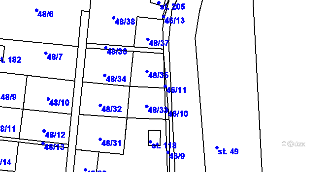 Parcela st. 46/11 v KÚ Mutěnice u Strakonic, Katastrální mapa