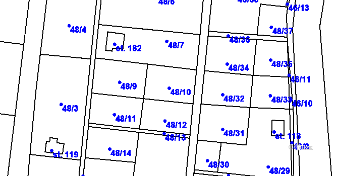 Parcela st. 48/10 v KÚ Mutěnice u Strakonic, Katastrální mapa