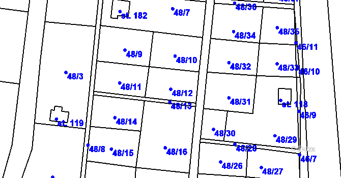 Parcela st. 48/12 v KÚ Mutěnice u Strakonic, Katastrální mapa