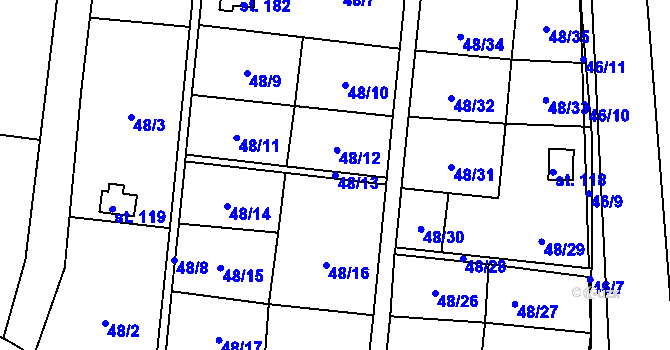 Parcela st. 48/13 v KÚ Mutěnice u Strakonic, Katastrální mapa