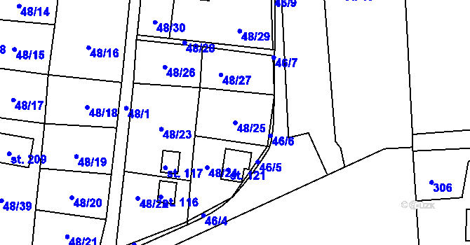 Parcela st. 48/25 v KÚ Mutěnice u Strakonic, Katastrální mapa