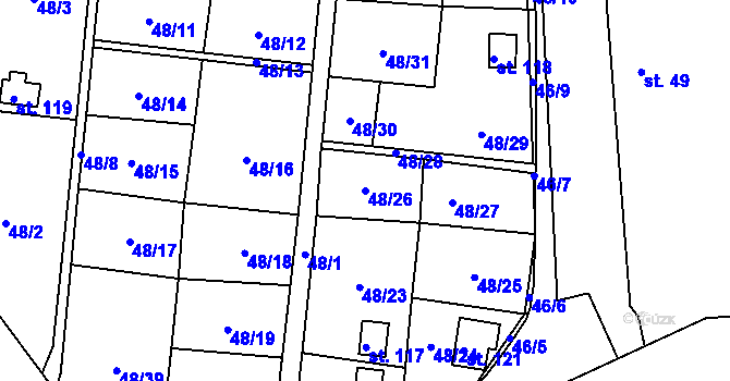 Parcela st. 48/26 v KÚ Mutěnice u Strakonic, Katastrální mapa