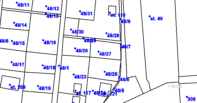 Parcela st. 48/27 v KÚ Mutěnice u Strakonic, Katastrální mapa