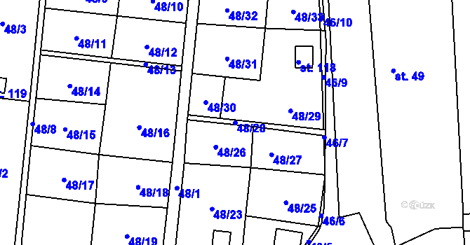Parcela st. 48/28 v KÚ Mutěnice u Strakonic, Katastrální mapa
