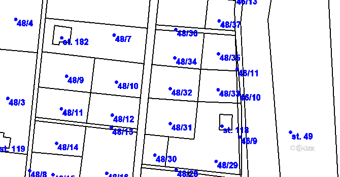 Parcela st. 48/32 v KÚ Mutěnice u Strakonic, Katastrální mapa
