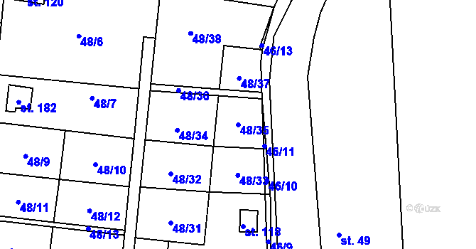 Parcela st. 48/35 v KÚ Mutěnice u Strakonic, Katastrální mapa