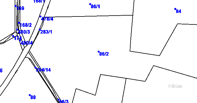 Parcela st. 86/2 v KÚ Mutěnice u Strakonic, Katastrální mapa