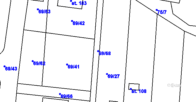 Parcela st. 69/68 v KÚ Mutěnice u Strakonic, Katastrální mapa