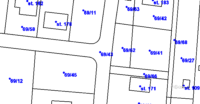 Parcela st. 69/43 v KÚ Mutěnice u Strakonic, Katastrální mapa