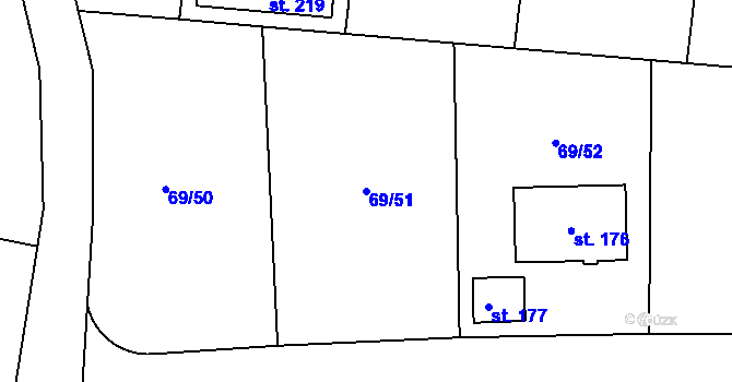 Parcela st. 69/51 v KÚ Mutěnice u Strakonic, Katastrální mapa