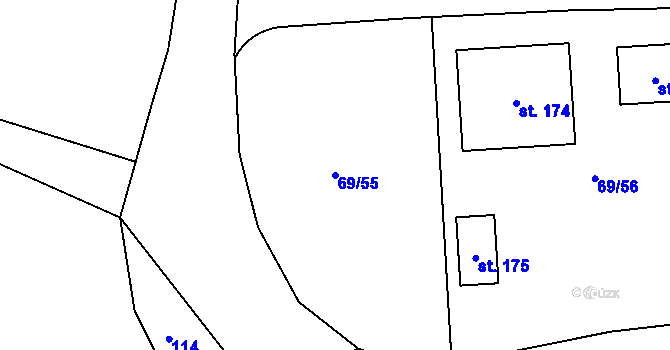 Parcela st. 69/55 v KÚ Mutěnice u Strakonic, Katastrální mapa