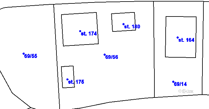 Parcela st. 69/56 v KÚ Mutěnice u Strakonic, Katastrální mapa