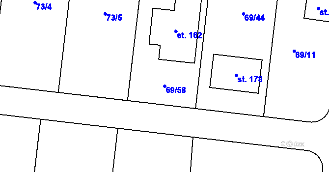 Parcela st. 69/58 v KÚ Mutěnice u Strakonic, Katastrální mapa