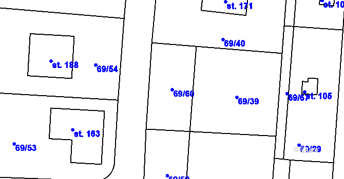 Parcela st. 69/60 v KÚ Mutěnice u Strakonic, Katastrální mapa