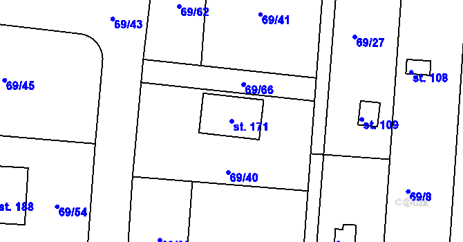 Parcela st. 171 v KÚ Mutěnice u Strakonic, Katastrální mapa