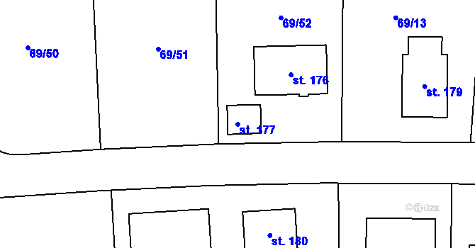 Parcela st. 177 v KÚ Mutěnice u Strakonic, Katastrální mapa