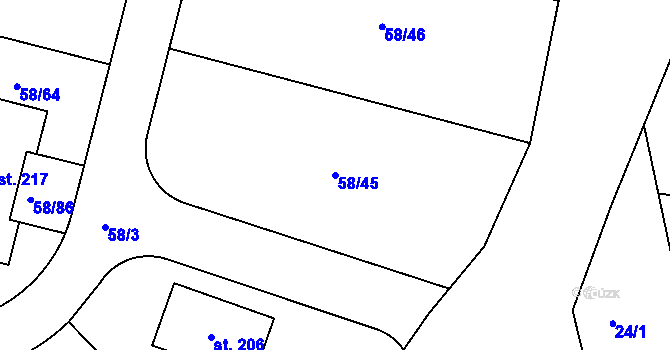 Parcela st. 58/45 v KÚ Mutěnice u Strakonic, Katastrální mapa