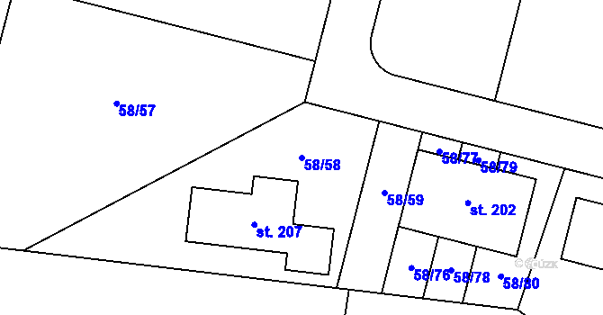 Parcela st. 58/58 v KÚ Mutěnice u Strakonic, Katastrální mapa