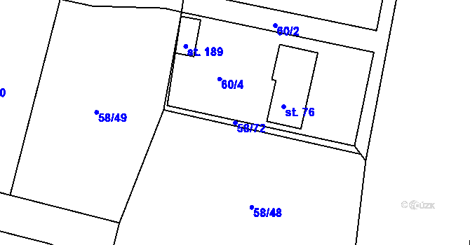 Parcela st. 58/72 v KÚ Mutěnice u Strakonic, Katastrální mapa