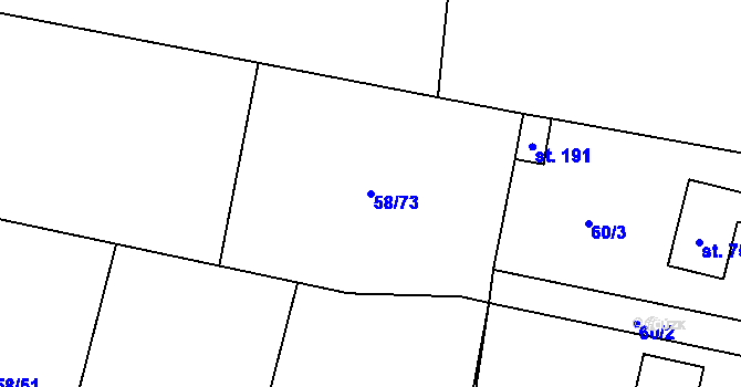 Parcela st. 58/73 v KÚ Mutěnice u Strakonic, Katastrální mapa