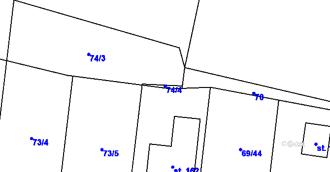 Parcela st. 74/4 v KÚ Mutěnice u Strakonic, Katastrální mapa