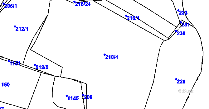 Parcela st. 218/4 v KÚ Mutěnice u Strakonic, Katastrální mapa