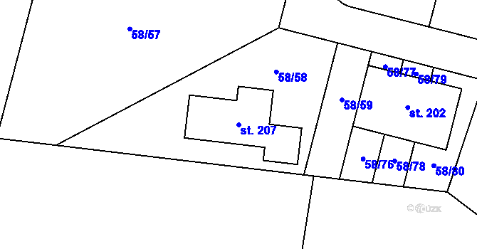 Parcela st. 207 v KÚ Mutěnice u Strakonic, Katastrální mapa