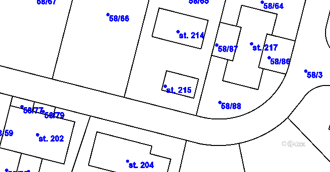 Parcela st. 215 v KÚ Mutěnice u Strakonic, Katastrální mapa