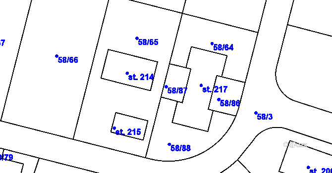 Parcela st. 58/87 v KÚ Mutěnice u Strakonic, Katastrální mapa