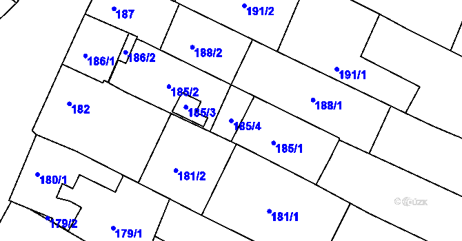 Parcela st. 185/4 v KÚ Mutěnice, Katastrální mapa